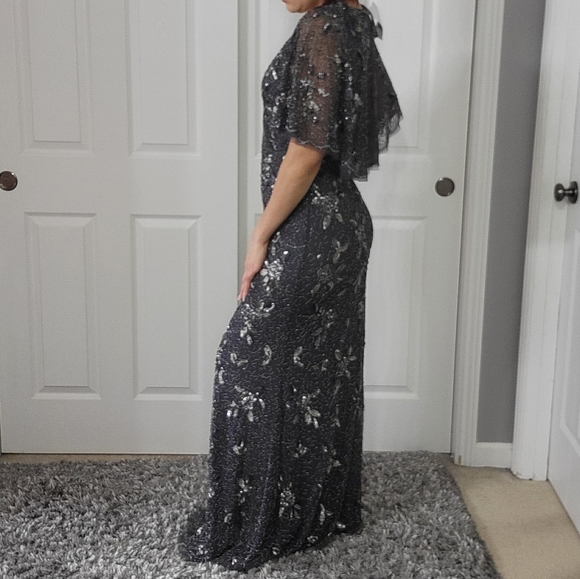 Adrianna Papell Women's Beaded cape Gray Maxi Dress / Size 6. NWOT. - Picture 3 of 15